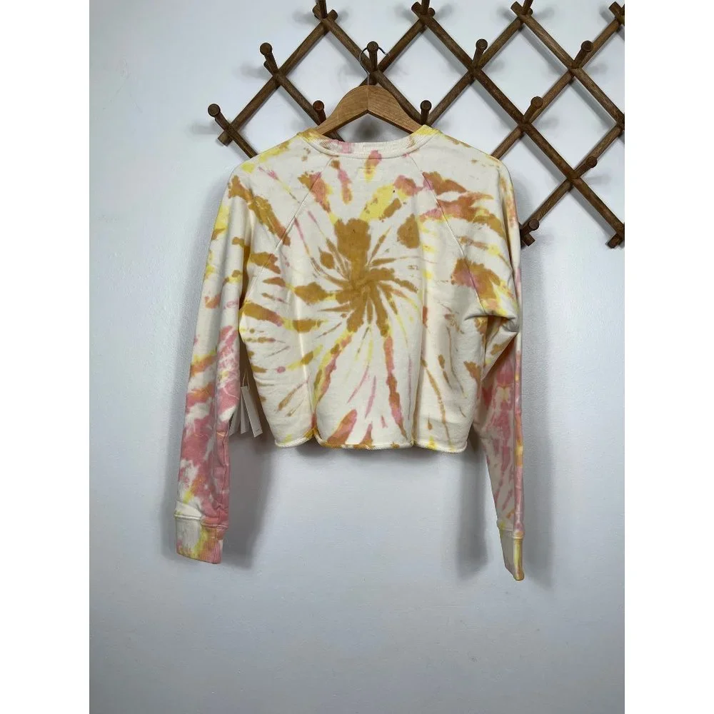 MOTHER The Loafer Crop Fray Sweatshirt In Coral Haze & Lemon - Picture 3 of 10